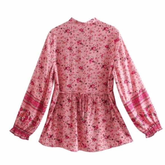 SOLD OUT Pink Floral Gypsy Bohemian Button Long Sleeve Top - Picture 11 of 11